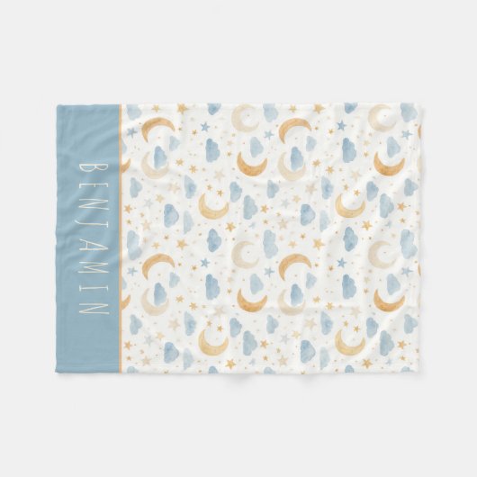Boho Moon Stars Cloud Kids Monogram Fleece Deken (Voorkant (Horizontaal))