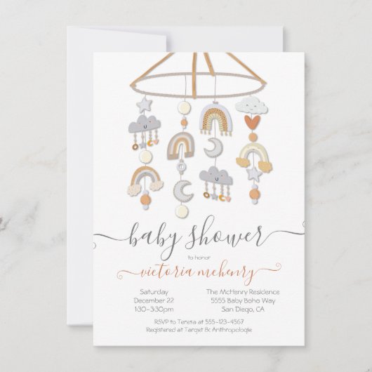 Boho Moon Stars Rainbows Clouds Mobile Baby shower Kaart (Voorkant)