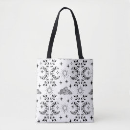 Boho Moon & Sun Canvas tas – Zwart en wit