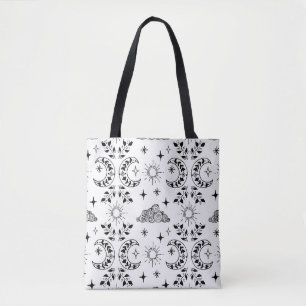 Boho Moon & Sun Canvas tas – Zwart en wit