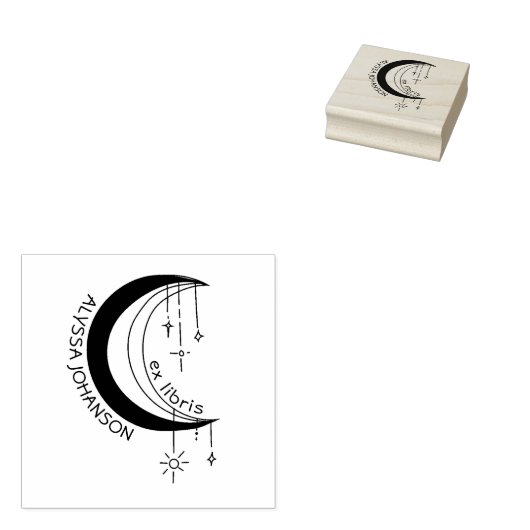 Boho MoonCrest Universe Custom Book Exlibris Rubberstempel (Gestempeld)