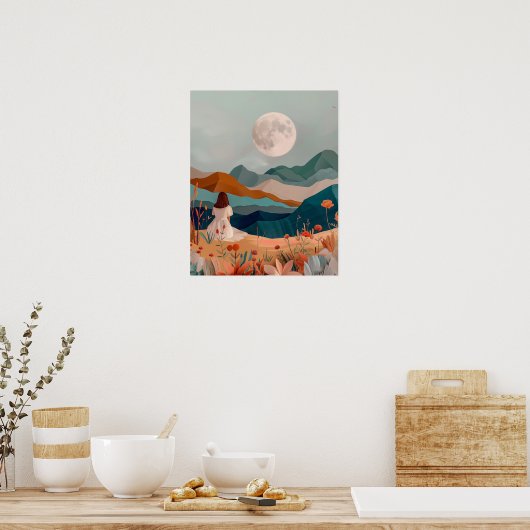 Boho Moonlit Desert Landscape Wall Art Print (Keuken)