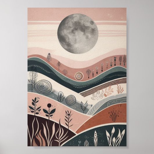 Boho Moonlit Landschap - Maan Abstract Poster