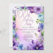 Boho Morning Glories Floral 100th Birthday Party Kaart (Voorkant)