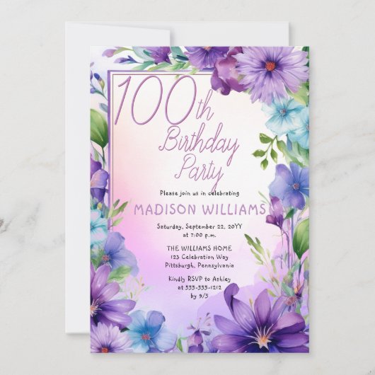 Boho Morning Glories Floral 100th Birthday Party Kaart (Voorkant)