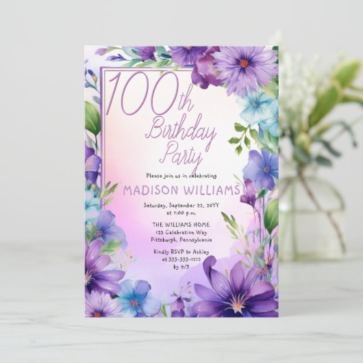 Boho Morning Glories Floral 100th Birthday Party Kaart (Staand voorkant)