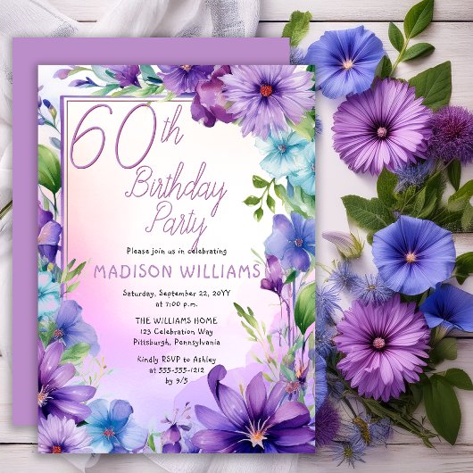 Boho Morning Glories Floral 60th Birthday Party Kaart