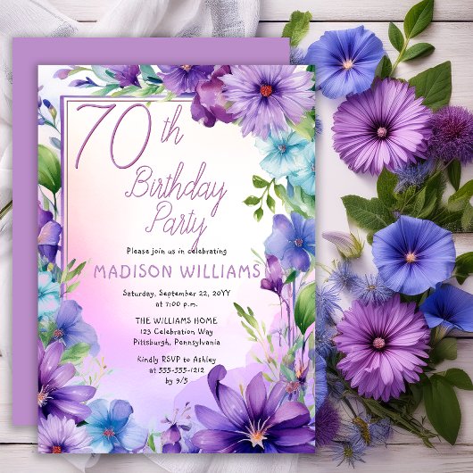 Boho Morning Glories Floral 70th Birthday Party Kaart