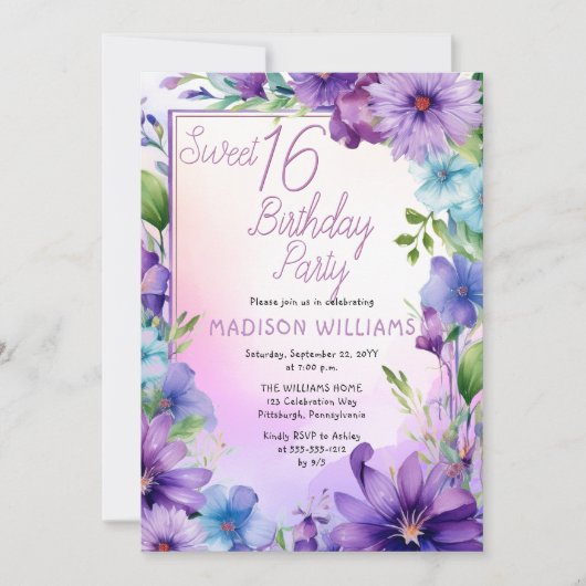 Boho Morning Glories Sweet 16 Birthday Party Kaart (Voorkant)