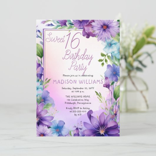 Boho Morning Glories Sweet 16 Verjaardagsfeestje Kaart (Staand voorkant)