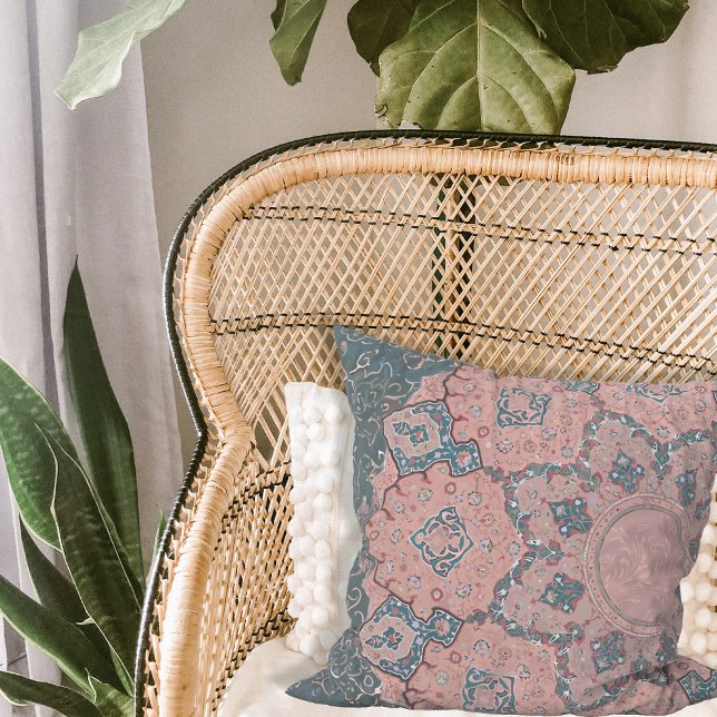 BOHO Moroccan Arabesque Blue Pink  Ephemera Kussen (Creator heeft geüpload)