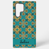 Boho Moroccan Tile Blue and Gold Samsung Galaxy Hoesje (Achterkant)