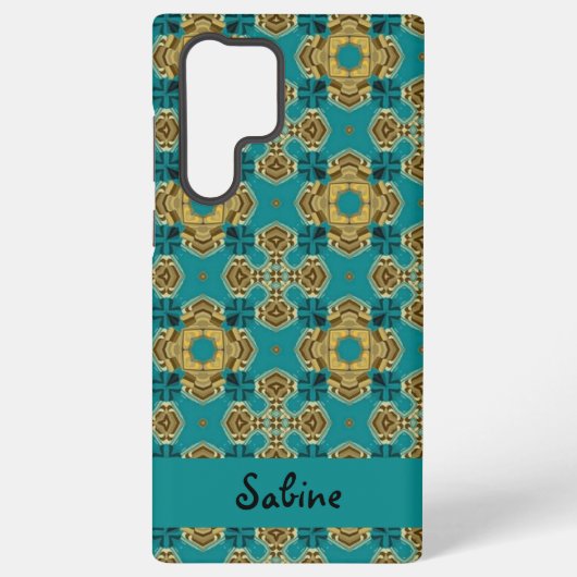 Boho Moroccan Tile Blue and Gold Samsung Galaxy Hoesje (Achterkant)