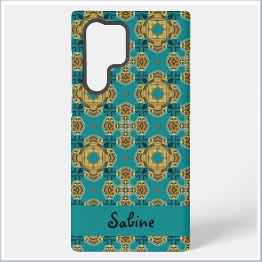 Boho Moroccan Tile Blue and Gold Samsung Galaxy Hoesje