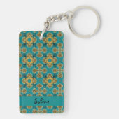 Boho Moroccan Tile Blue en Gold Acrylic Sleutelhan Sleutelhanger (achterkant)