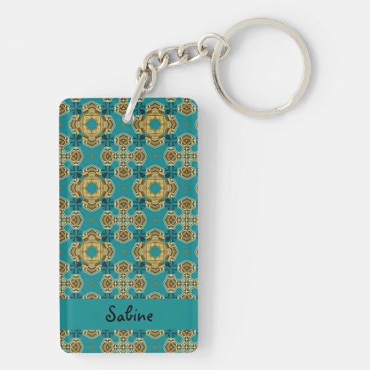Boho Moroccan Tile Blue en Gold Acrylic Sleutelhan Sleutelhanger (achterkant)