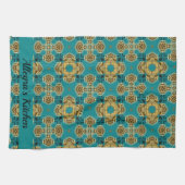 Boho Moroccan Tile Blue en Gold Theedoek (Horizontaal)