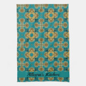 Boho Moroccan Tile Blue en Gold Theedoek (Verticaal)