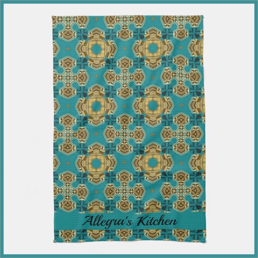 Boho Moroccan Tile Blue en Gold Theedoek