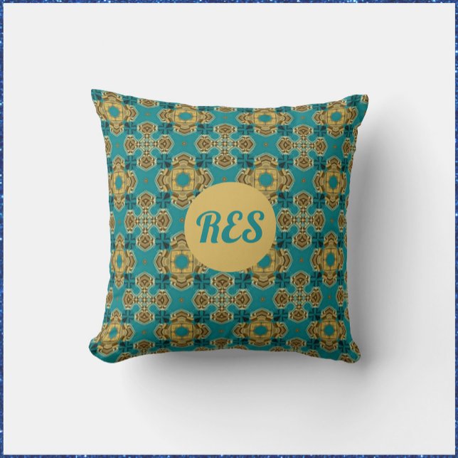Boho Moroccan Tile Geïnspireerd Monogram Kussen (Creator heeft geüpload)