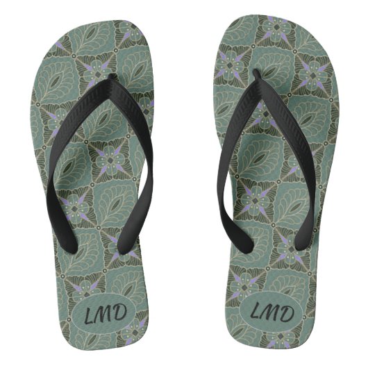 Boho Moss Green Batik Print Teenslippers (Voetbed)