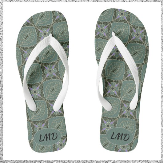 Boho Moss Green Batik Print Teenslippers