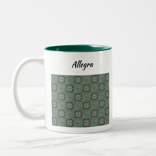 Boho Moss Green Batik Print Tweekleurige Koffiemok (Links)