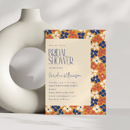 Boho Mosterd Blauw Bloemen Botanisch Vrijgezellenf Kaart