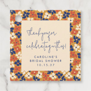 Boho Mosterd Blauw Bloemen Vrijgezellenfeest Dank Bedankjes Labels