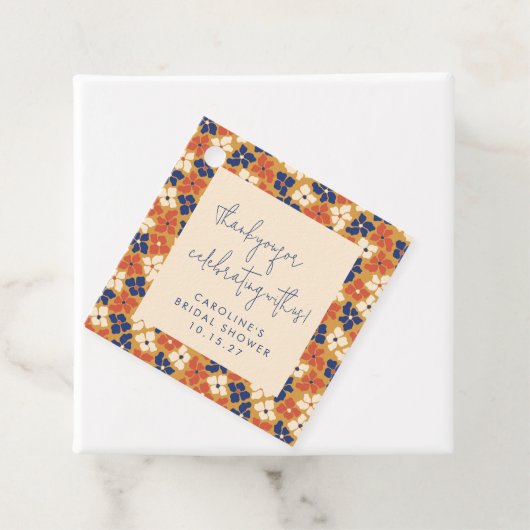 Boho Mosterd Blauw Bloemen Vrijgezellenfeest Dank Bedankjes Labels (In situ)