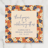 Boho Mosterd Blauw Bloemen Vrijgezellenfeest Dank Bedankjes Labels (Achterkant)