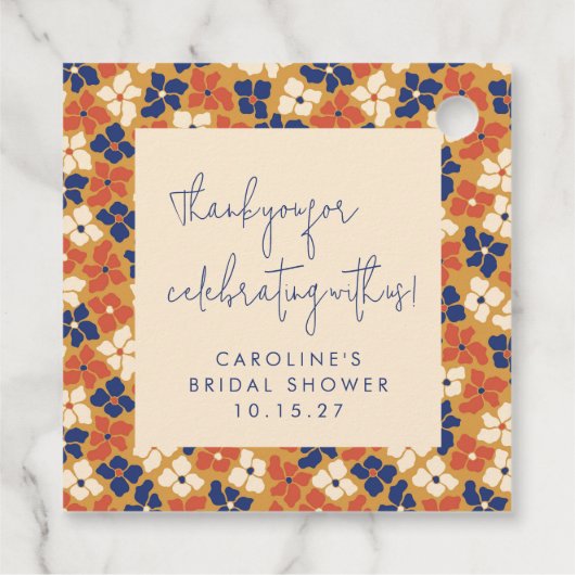 Boho Mosterd Blauw Bloemen Vrijgezellenfeest Dank Bedankjes Labels (Achterkant)