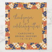 Boho Mosterd Blauw Bloemen Vrijgezellenfeest Dank  Wijn Etiket (Enkel label)