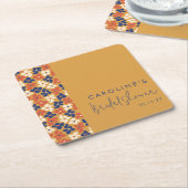 Boho Mosterd Blauwe Botanische Bruiloft Custom Kartonnen Onderzetters (Schuin)