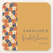 Boho Mosterd Blauwe Botanische Bruiloft Custom Kartonnen Onderzetters (Voorkant)