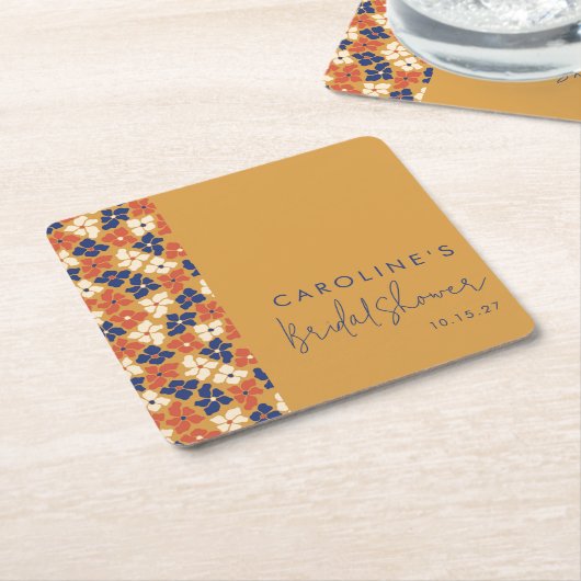 Boho Mosterd Blauwe Botanische Bruiloft Feest Cust Kartonnen Onderzetters (Schuin)