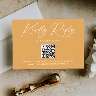 Boho Mosterd Geel QR Code Bruiloft RSVP Informatiekaartje