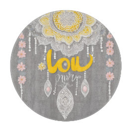 Boho Mosterdgeel Kant Mandala AI-kunst Snijplank