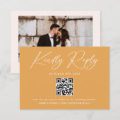 Boho Mosterdgeel QR Code Huwelijks RSVP Informatiekaartje (Voorkant / Achterkant)