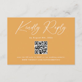 Boho Mosterdgeel QR Code Huwelijks RSVP Informatiekaartje