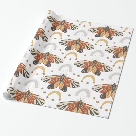 Boho Moth Cadeaupapier (Uitgerold)