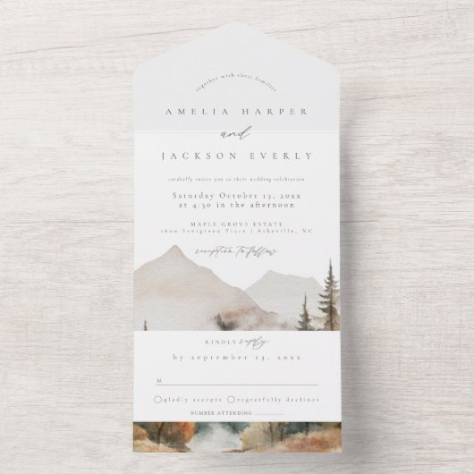 Boho Mountain bruiloft alles in één uitnodiging (Binnen)