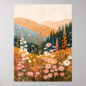 Boho Mountain Daisy Wildflower Landschap 18x24" Poster (Voorkant)
