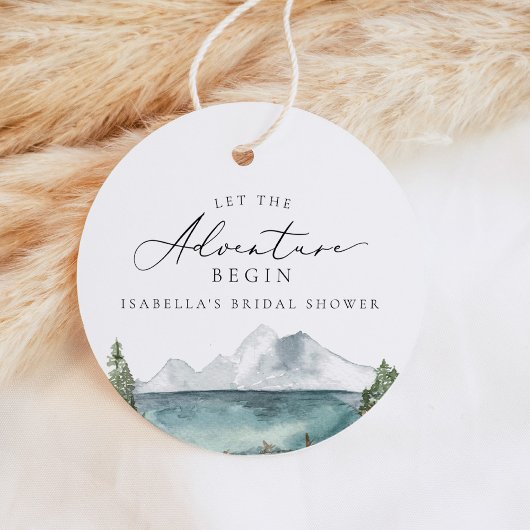 Boho Mountain Lake Avonturen Bruidsdouche Bedankjes Labels