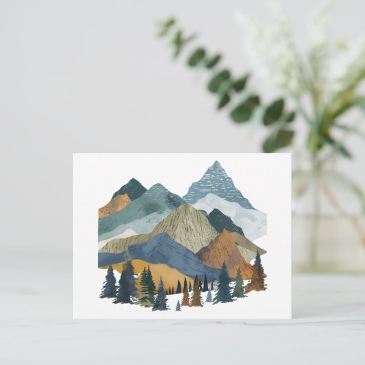 Boho Mountain Landschap met Pine Trees ontwerp Briefkaart (Staand voorkant)