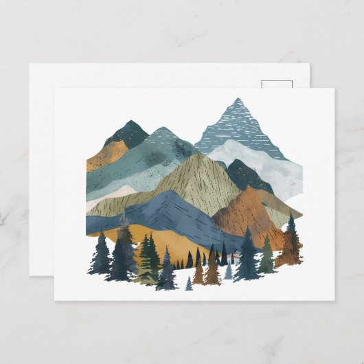 Boho Mountain Landschap met Pine Trees ontwerp Briefkaart (Voorkant / Achterkant)
