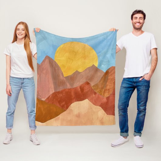 Boho Mountain Sunset - Warm Earth Tone Landschap Fleece Deken (In situ)