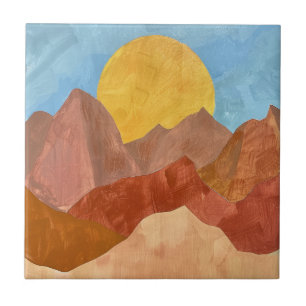 Boho Mountain Sunset - Warm Earth Tone Landschap Tegeltje