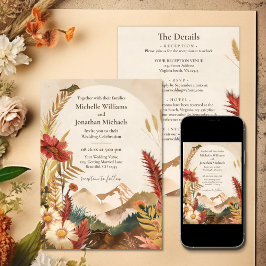 Boho Mountain Wildflower Alles in één bruiloft Kaart