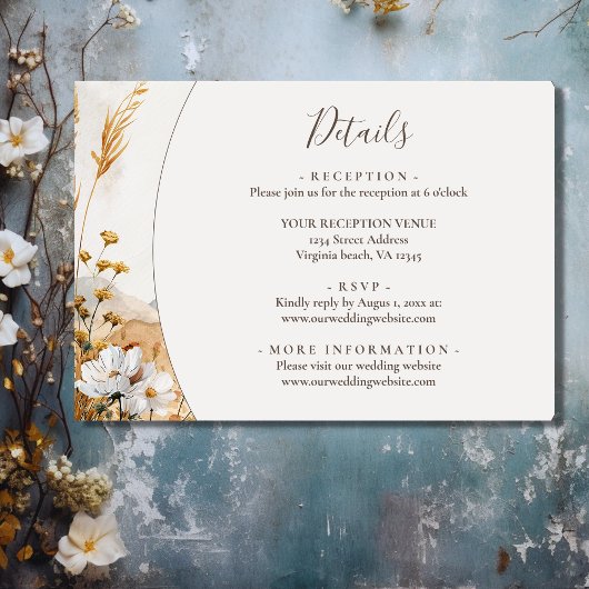  Boho Mountain Wildflower bruiloft details Informatiekaartje